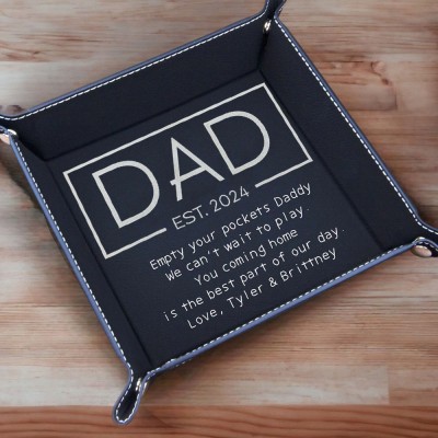 Personalized Genuine Leather DAD Est Valet Tray Father's Day Catchall Tray Gift for Dad From Kids