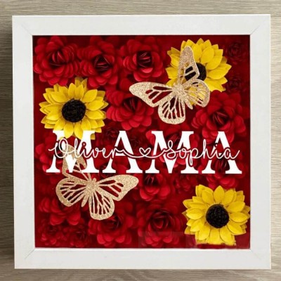 Personalized Mama Flower Shadow Box with Kid's Names Mother's Day Gift