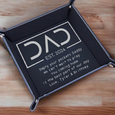 Personalized Genuine Leather PAPA Est Valet Tray Father's Day Catchall Tray Gift for Dad From Kids