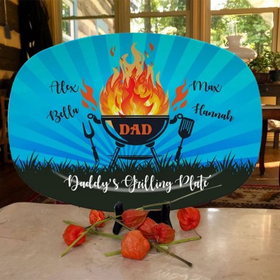 Personalized Grilling Plate with Kids Name for Dad Father's Day Gift