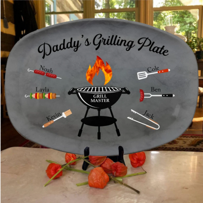 Personalized Grilling Plate with Kids Name for Dad Father's Day Gift