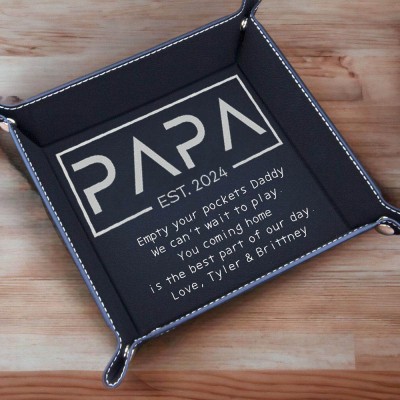 Personalized Genuine Leather DAD Est Valet Tray Father's Day Catchall Tray Gift for Dad From Kids