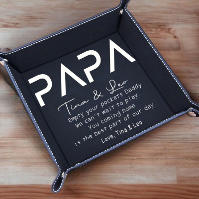 Personalized Genuine Leather PAPA DAD Valet Tray Father's Day Catchall Tray Gift for Dad From Kids