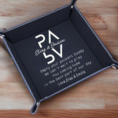 Personalized Genuine Leather DAD PAPA Valet Tray Father's Day Catchall Tray Gift for Dad From Kids