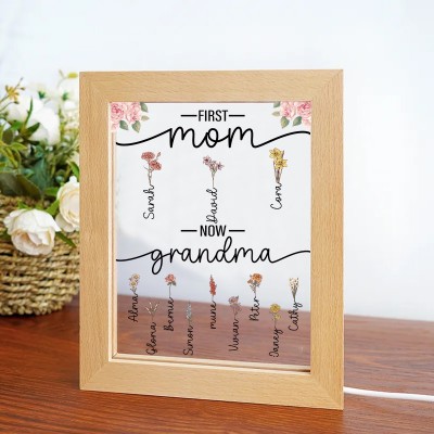 First Mom Now Grandma Personalized Family Birth Flower Night Light with Names Mother's Day Gift