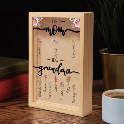 First Mom Now Grandma Personalized Family Birth Flower Frame Light Box Mother's Day Gift