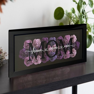 Personalized Mom Flower Shadow Box with Kid's Names Mother's Day Gift