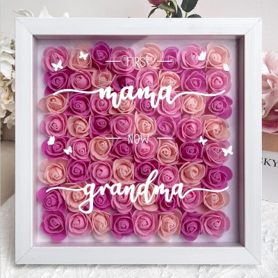 First Mom Now Grandma Personalized Flower Shadow Box with Kids Names Mother's Day Gift