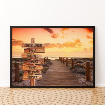 Ocean Dock Personalized Multi-Name Signpost Premium Canvas Wall Art