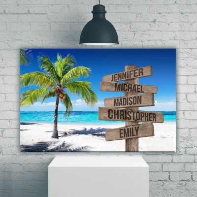 Ocean Breeze -Colorful Multi-Names Family Canvas Wall Art