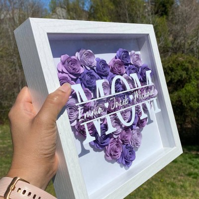 Personalized Mom Flower Shadow Box with Kid's Names Mother's Day Gift