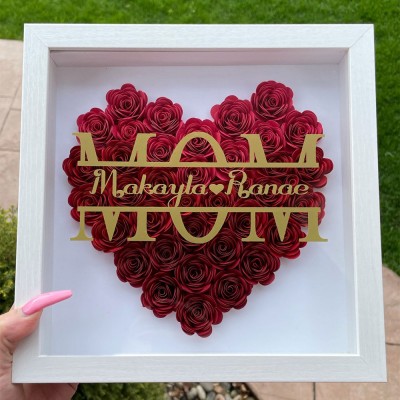 Personalized Mom Flower Shadow Box with Kid's Names Mother's Day Gift