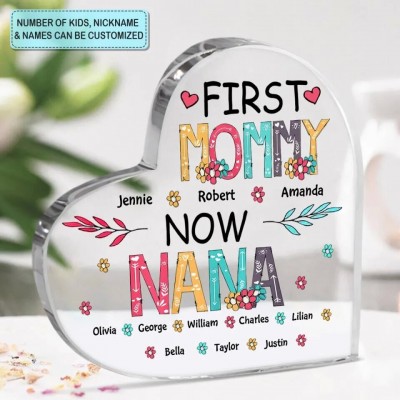 First Mom Now Grandma Alphabet Style Personalized Heart Acrylic Plaque Mother's Day Gift