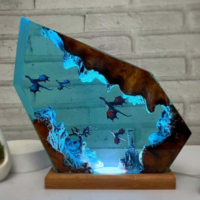 Dragon Resin Wood Art Lamp