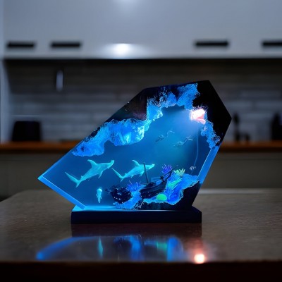 Hammerhead Sharks and Scuba Divers Ocean Resin Lamp