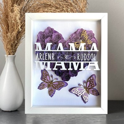 Personalized Mom Flower Shadow Box with Kid's Names Mother's Day Gift