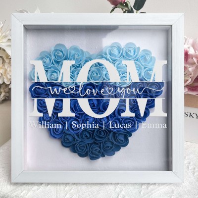 Personalized Mom Flower Shadow Box with Kid's Names Mother's Day Gift