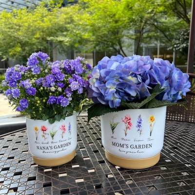 Personalized Mom's Garden Birth Flower Pot with 1-20 Names Mother's Day Gift