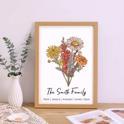 Best Seller❗❗Personalized Birth Flower Bouquet Frame with 1-20 Names Mother's Day Gift