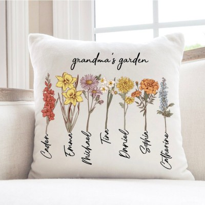 Personalized Mom's Garden Birth Flower Pillow with 1-20 Names Mother's Day Gift