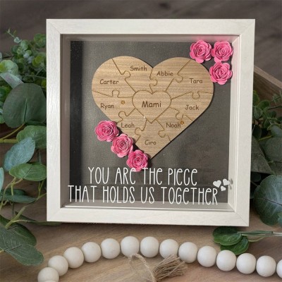 You Are The Piece That Hold Us Together-Personalized Mom Flower Shadow Box with Kid's Names Mother's Day Gift