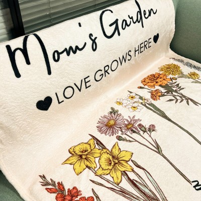 Personalized Grandma's Garden Birth Flower Blanket with 1-20 Names Mother's Day Gift