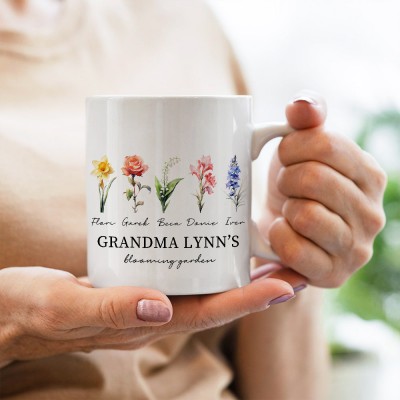 Personalized Mom's Garden Birth Flower Mug with 1-20 Names Mother's Day Gift