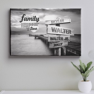 Ocean Dock Multi-Names Family Canvas Wall Art