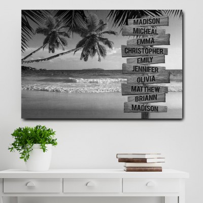 Tropical Beach Personalized Multi-Names Family Canvas Wall Art