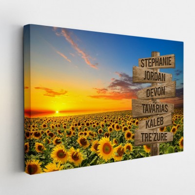 Sunset Blooming Sunflower Personalized Multi-Names Family Canvas Wall Art