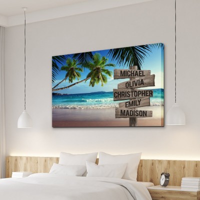 Tropical Beach Personalized Multi-Names Family Canvas Wall Art