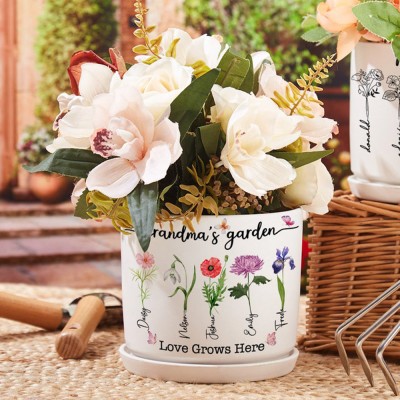 Personalized Grandma's Garden Outdoor Birth Flower Plant Pot with Kids Name Mother's Day Gifts Ideas