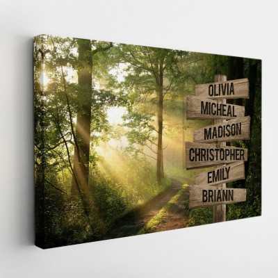 Sunshine Forest Personalized Multi-Name Signpost Premium Canvas Wall Art