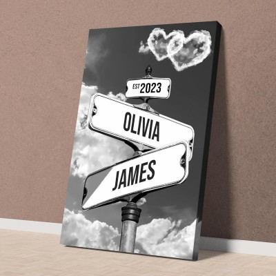 Vintage Street Sign for Families Personalized Family Canvas Wall Art