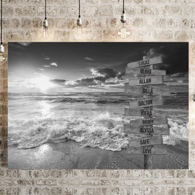 Ocean Sunset Personalized Multi-Names Family Canvas Wall Art