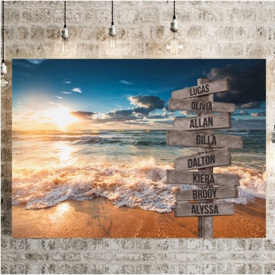 Ocean Sunset Personalized Multi-Names Family Canvas Wall Art