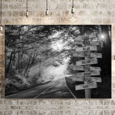 Autumn Road Personalized Multi-Name Signpost Premium Canvas Wall Art