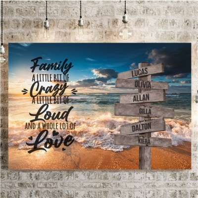 Ocean Sunset Personalized Multi-Name Signpost Premium Canvas Wall Art