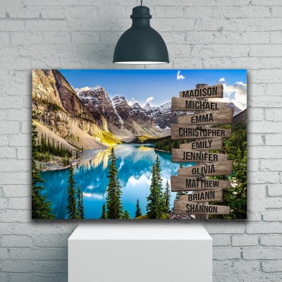 Mountain Art Personalized Multi-Name Signpost Premium Canvas Wall Art