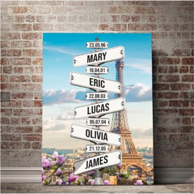 In Paris Date of Birth of Children Street Sign Premium Family Canvas