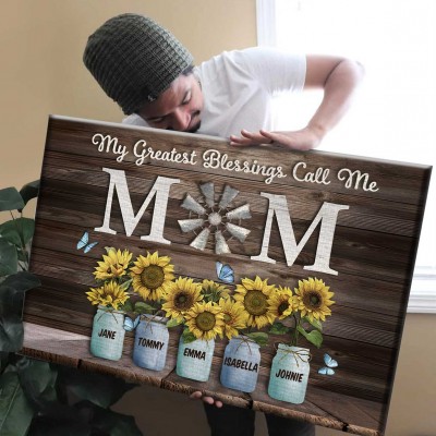 My Greatest Blessings Call Me Mom Custom Names Family Canvas Wall Art