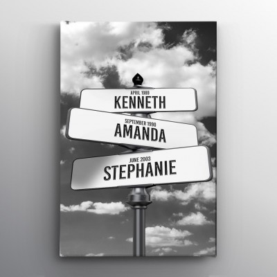 Custom Street Sign Multi-Names Family Canvas Wall Art